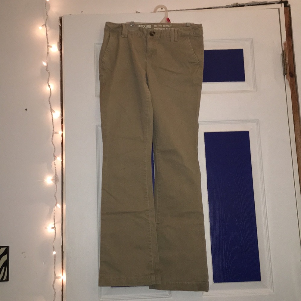 Tan, mid rise boot cut pants